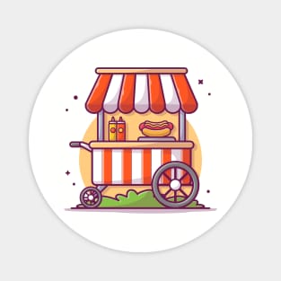 Hotdog Stand Fast Food Street Shop with Hot Dog, Sauce and Mustard Cartoon Vector Icon Illustration Magnet